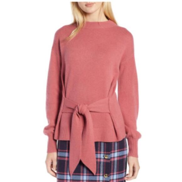 Halogen x Atlantic-Pacific Pink Tie-Front Cashmere Blend Sweater - Picture 1 of 5